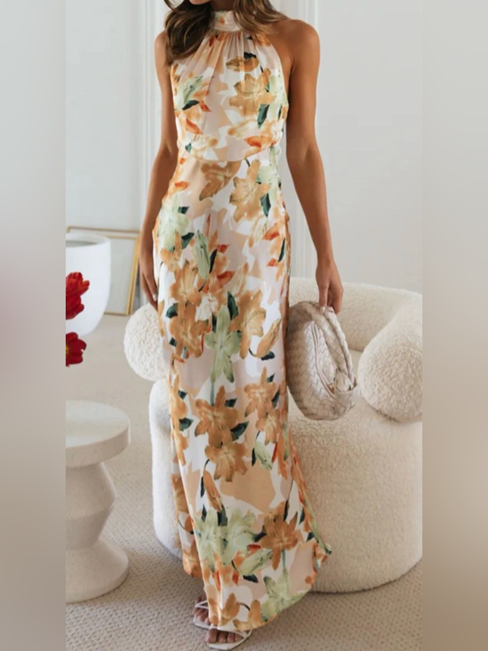 Billy J Sleeveless Halter Floral Maxi Dress size small worn once
